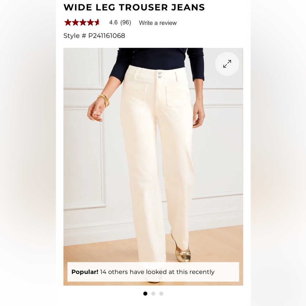 Talbots White Wide Leg Jeans - Relaxed Fit | Size 12